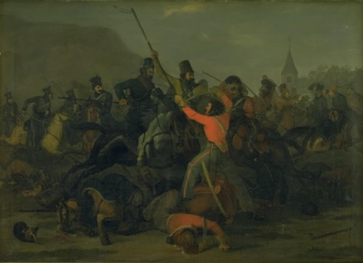 1813 年 12 月 6 日，在日德兰龙骑兵与哥萨克人的战斗中，邦克-伯尼希森上校倒下了 作者 约尔根诉索纳