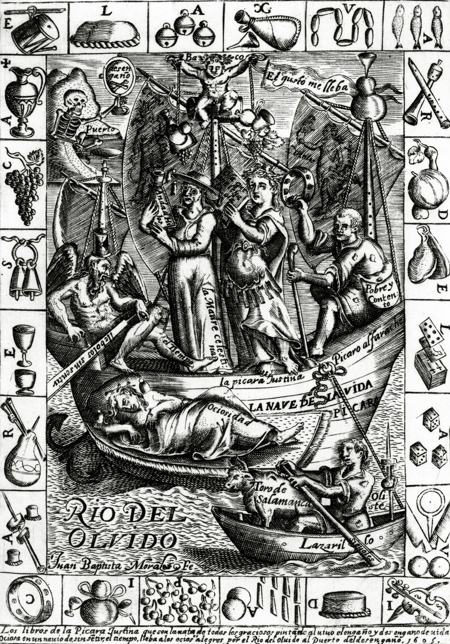 1605年出版的Francisco Lopez de Ubeda的第一版&39;La Picara Justina&39;封面 作者 胡安·包蒂斯塔·莫拉莱斯