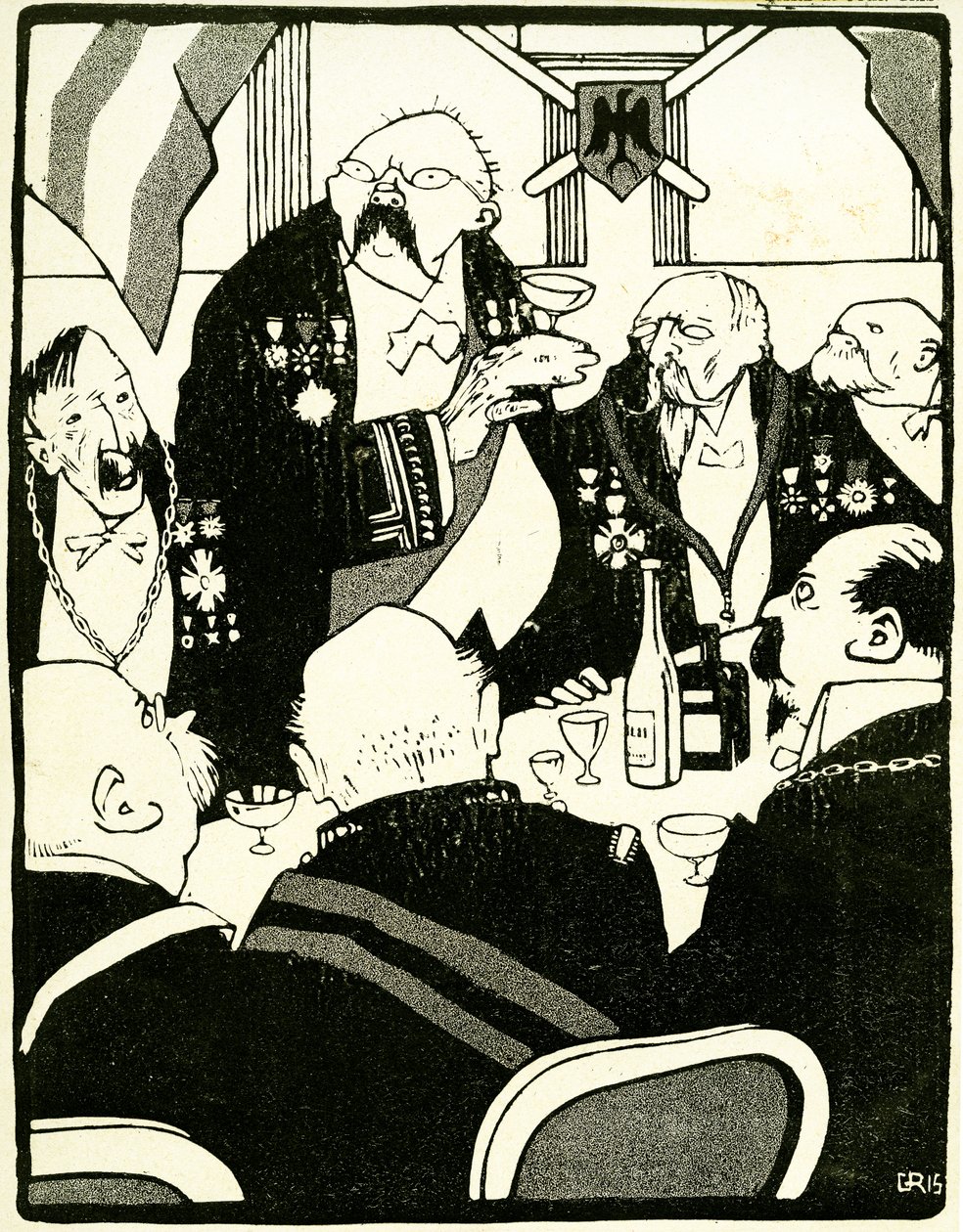 1908年的一次会议期间，欧洲领导人举杯祝酒。 作者 胡安·格里斯