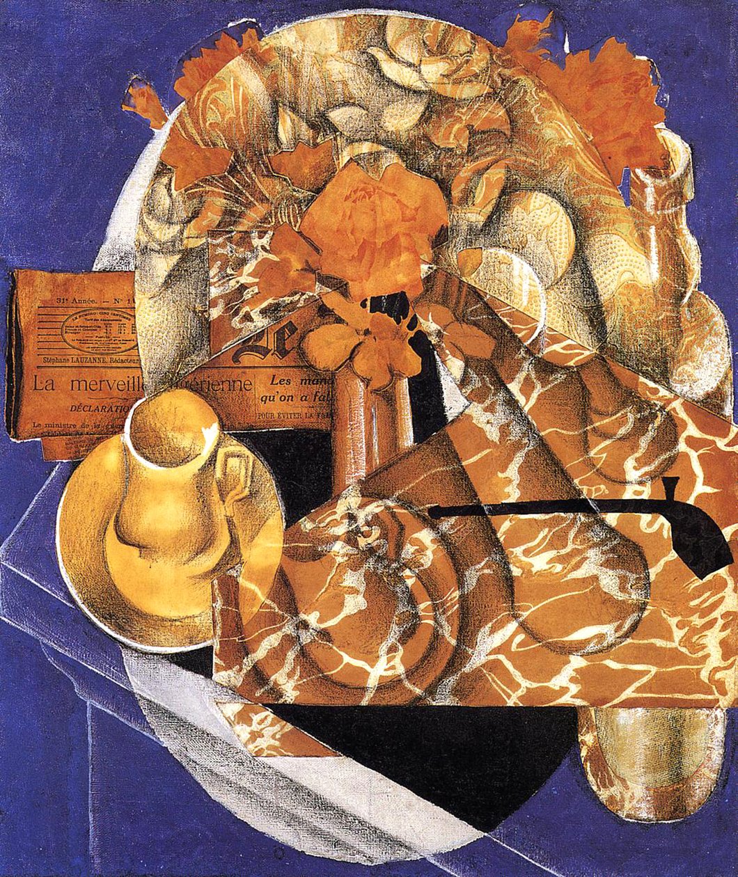 静物与鲜花，1914年（油画，拼贴画和画布上的铅笔） 作者 胡安·格里斯