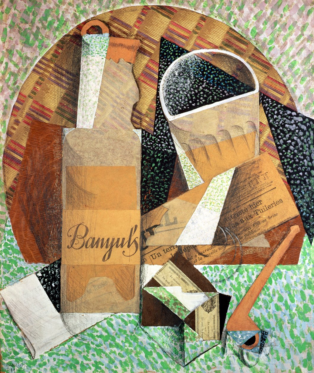 Banyuls瓶，1914年（水粉画和拼贴画） 作者 胡安·格里斯