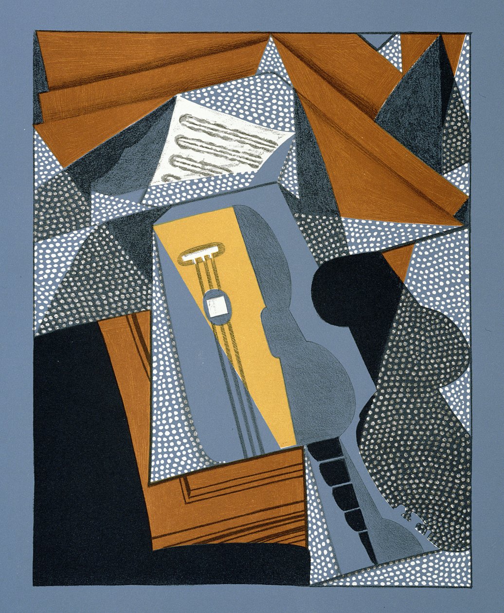 吉他，插图为诗歌&39;在天花板的阳光下&39;，作者：Pierre Reverdy（1889-1960）1955 作者 胡安·格里斯