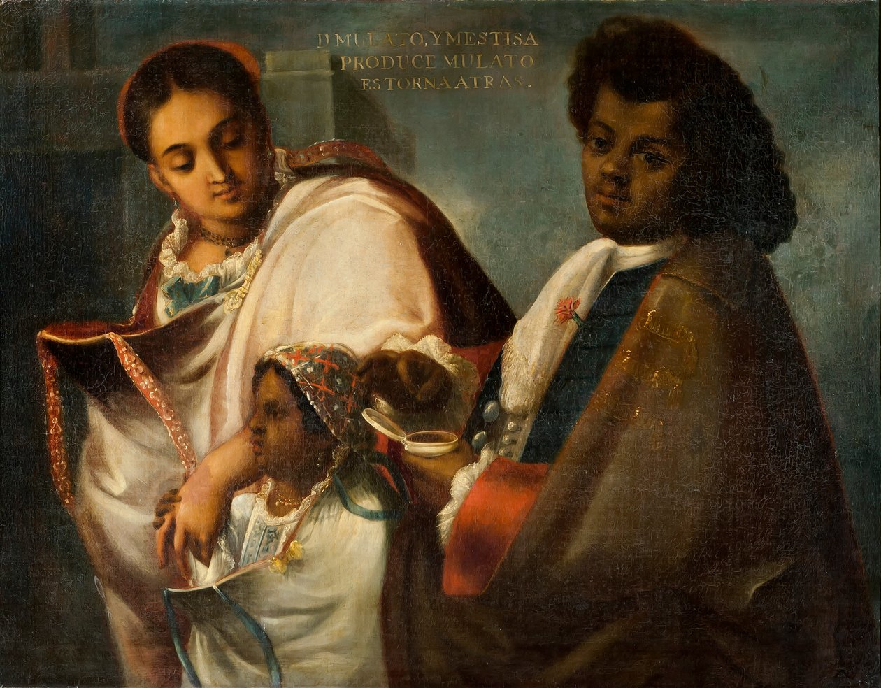 Mulatto和Mestiza制作了Mulatto Return-Backwards，c.1715 作者 胡安·罗德里格斯·华雷斯