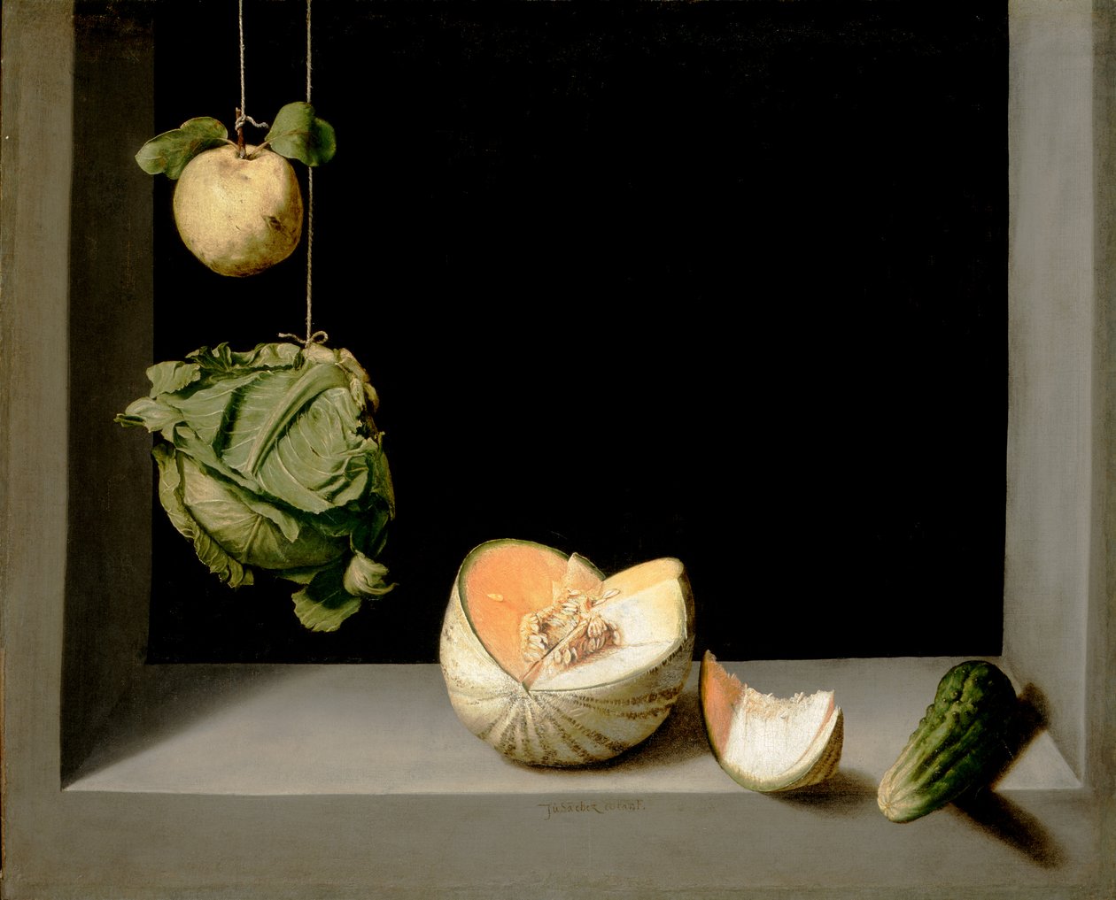 木瓜，甘蓝，甜瓜和黄瓜，c.1602 作者 胡安·桑切斯·科坦