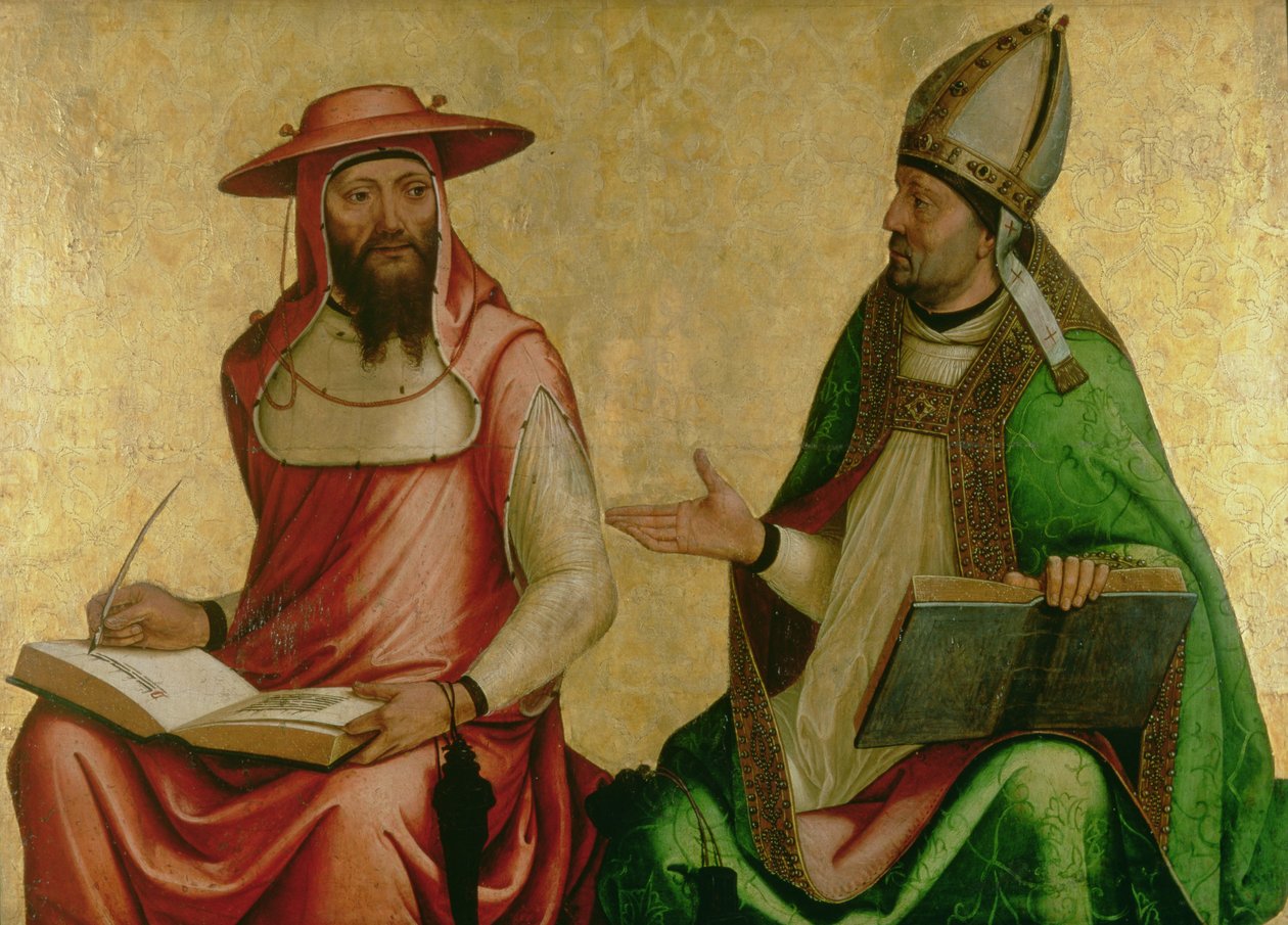St. Jerome和St. Ambrose，c.1510（面板上的蛋彩画和黄金） 作者 胡安·德·博尔戈尼亚