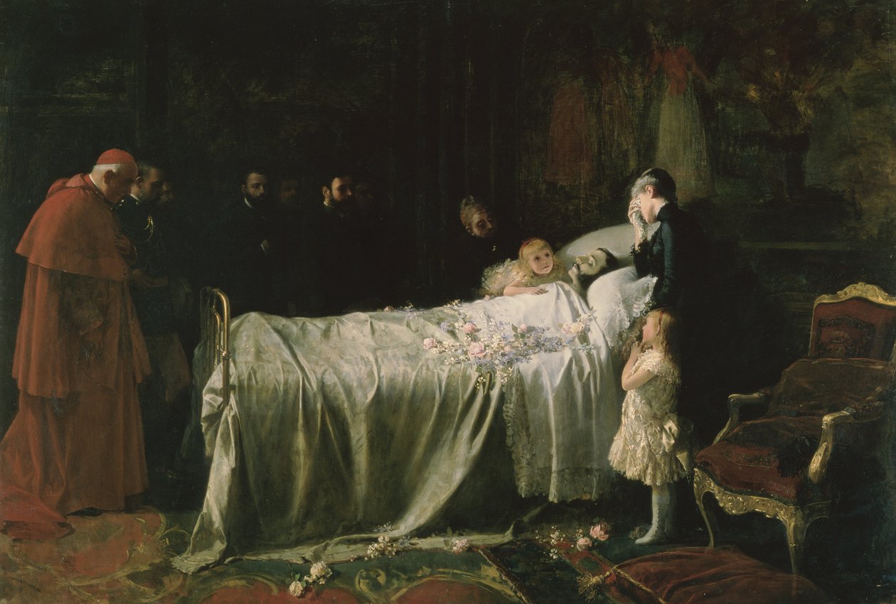 唐阿方索十二世的死亡（1857-85）（最后的吻）1887年 作者 胡安·安东尼奥·本利勒·吉尔