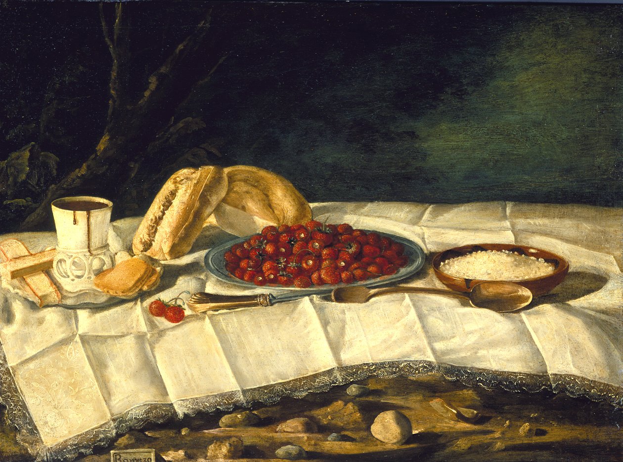 静物与草莓和巧克力，c.1775-1790 作者 胡安·包蒂斯塔·罗梅罗