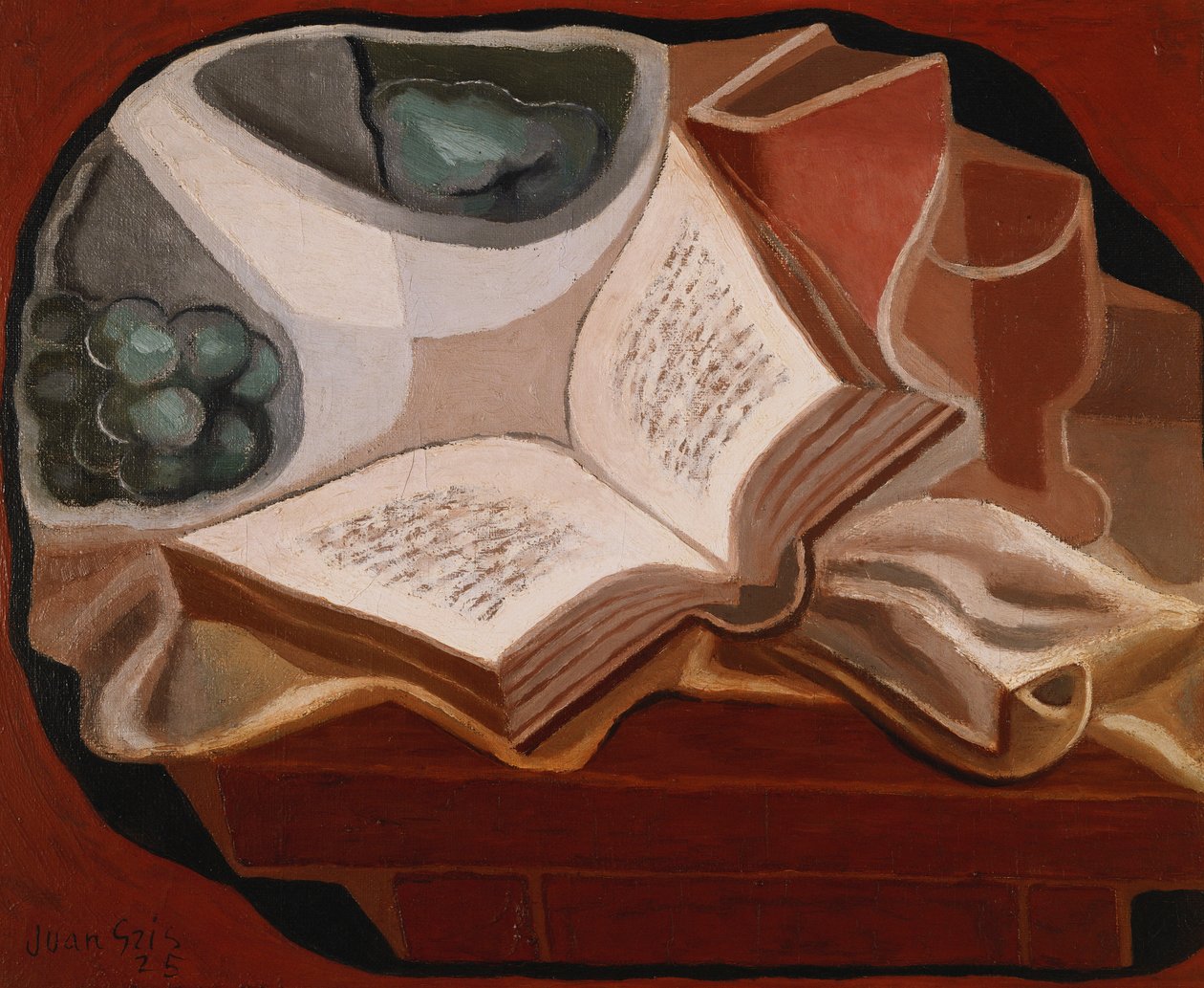 书和水果碗；书和水果碗，1925年 作者 胡安·格里斯