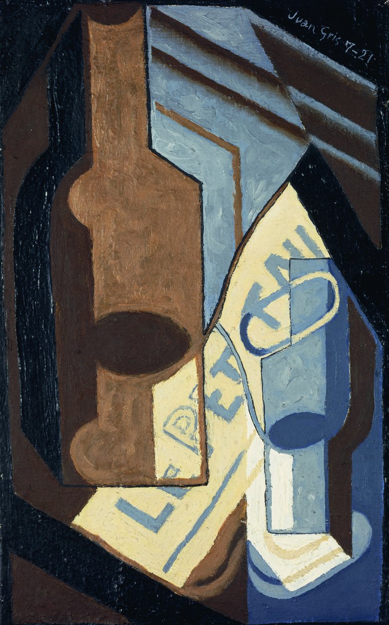 瓶子和杯子；瓶子和杯子，1921年 作者 胡安·格里斯