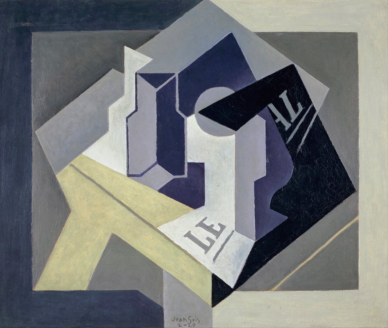 胡安-格里斯（1887-1927 年）的绘画作品 "水果碗和报纸" - 1920 年 - 布面油画 - 马德里圣费尔南多美术学院 作者 胡安·格里斯