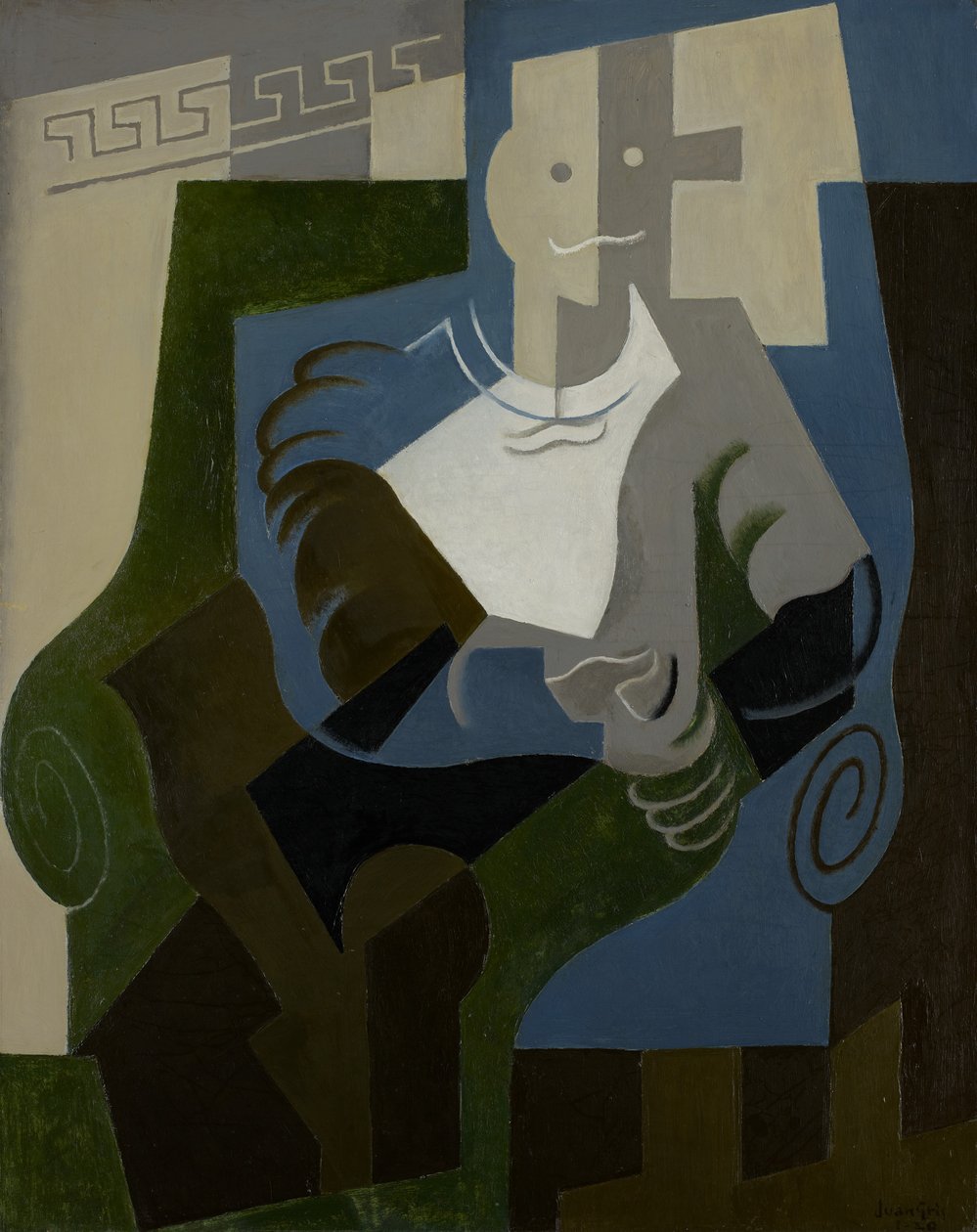 坐着的丑角，c.1920 作者 胡安·格里斯