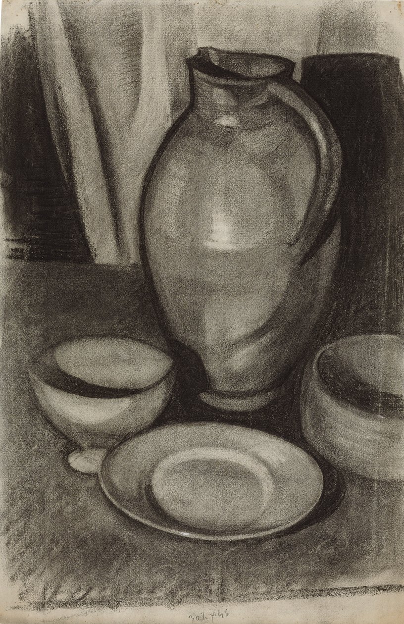 静物与水罐； 1910年的《自然颂》 作者 胡安·格里斯