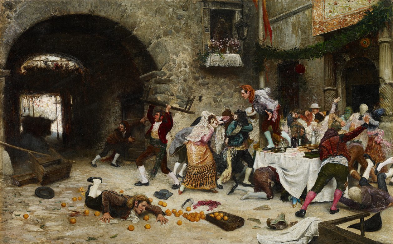 中断的宴会 - Garate y Clavero, Juan Jose (1870-1939) - 铜上油画 - 49x78 - Museo Carmen Thyssen, 马拉加 作者 胡安·何塞·加拉特·克拉维罗
