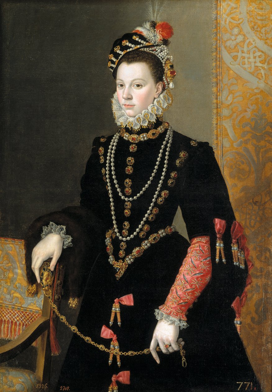 西班牙文：  La reina Isabel de Valois, tercera esposa de Felipe II 瓦卢瓦的伊丽莎白王后，菲利普二世的第三任妻子 作者 胡安·潘托佳·德拉克鲁兹