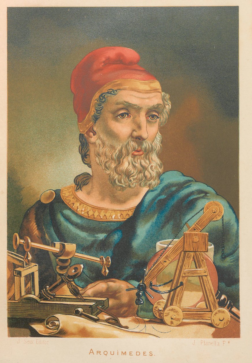 锡拉库扎的阿基米德。摘自：《科学与人》，1879年。 作者 胡安·普拉内拉·罗德里格斯