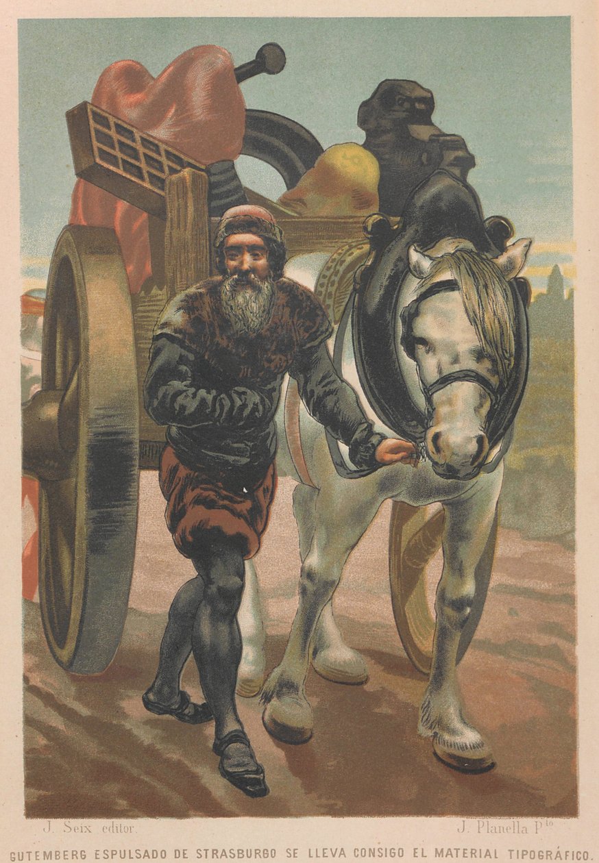 约翰内斯-古腾堡离开斯特拉斯堡。来自：La ciencia y sus hombres, 1879. 作者 胡安·普拉内拉·罗德里格斯