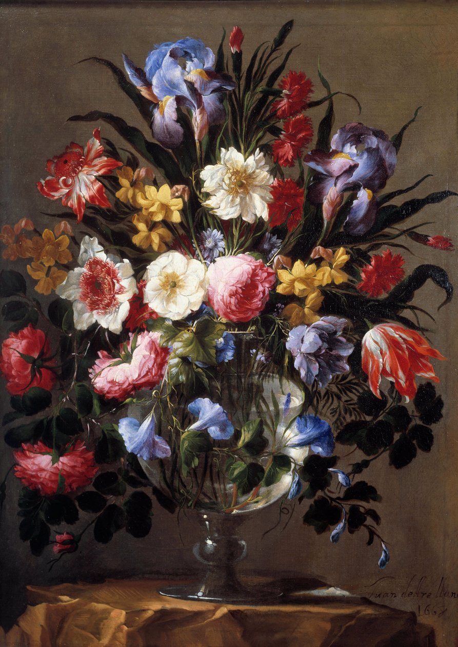 一束鲜花。 胡安·德·阿雷拉诺 (Juan De Arellano) 的绘画 (1614-1676) Ec。 特别是 作者 胡安·德·阿雷利亚诺