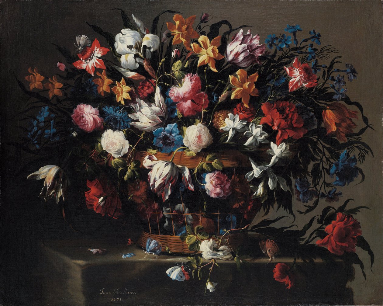 小花篮，1671年 作者 胡安·德·阿雷利亚诺