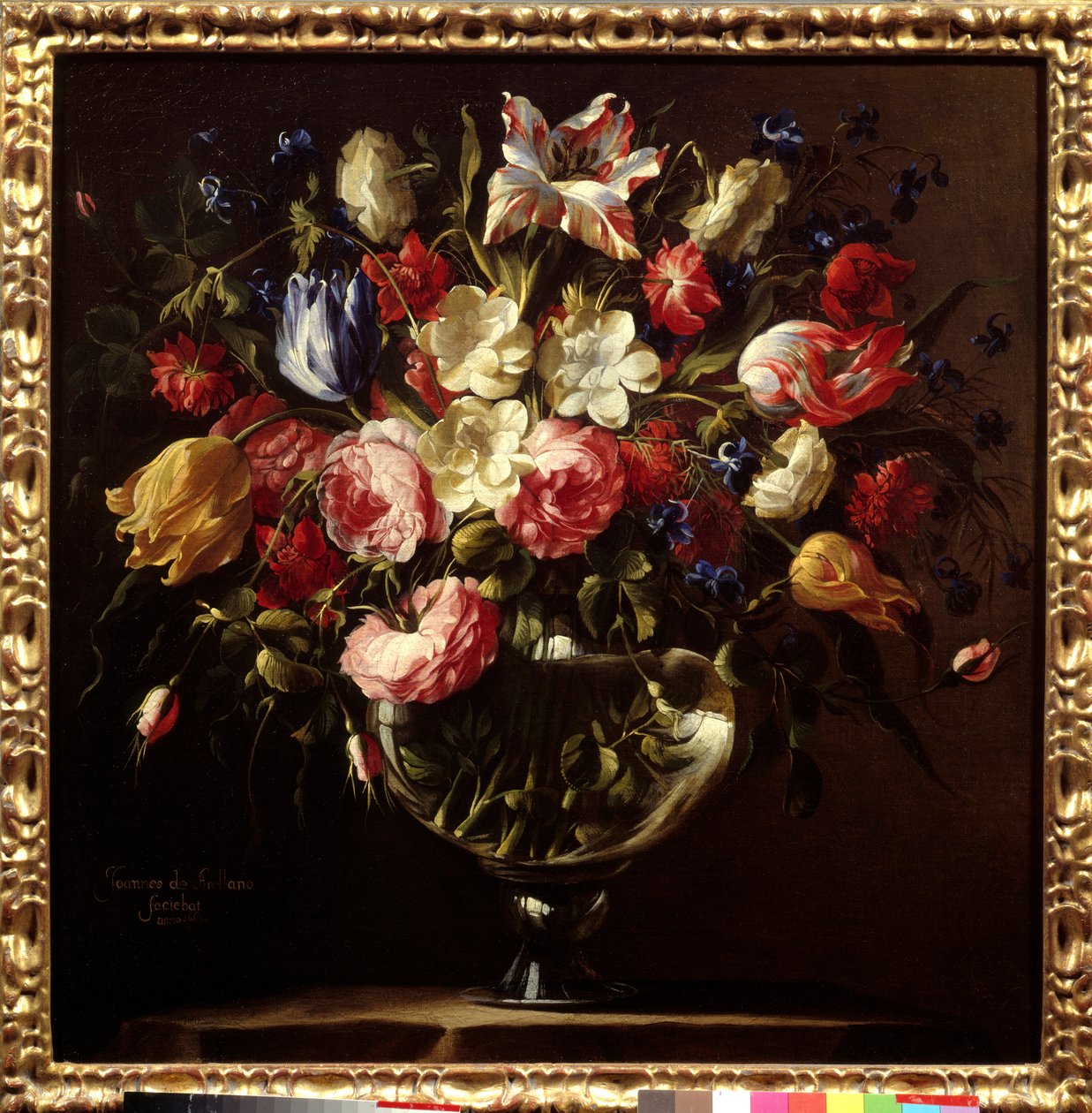 Vase of flowers. Painting by Juan de Arellano (1614-1676) 作者 胡安·德·阿雷利亚诺
