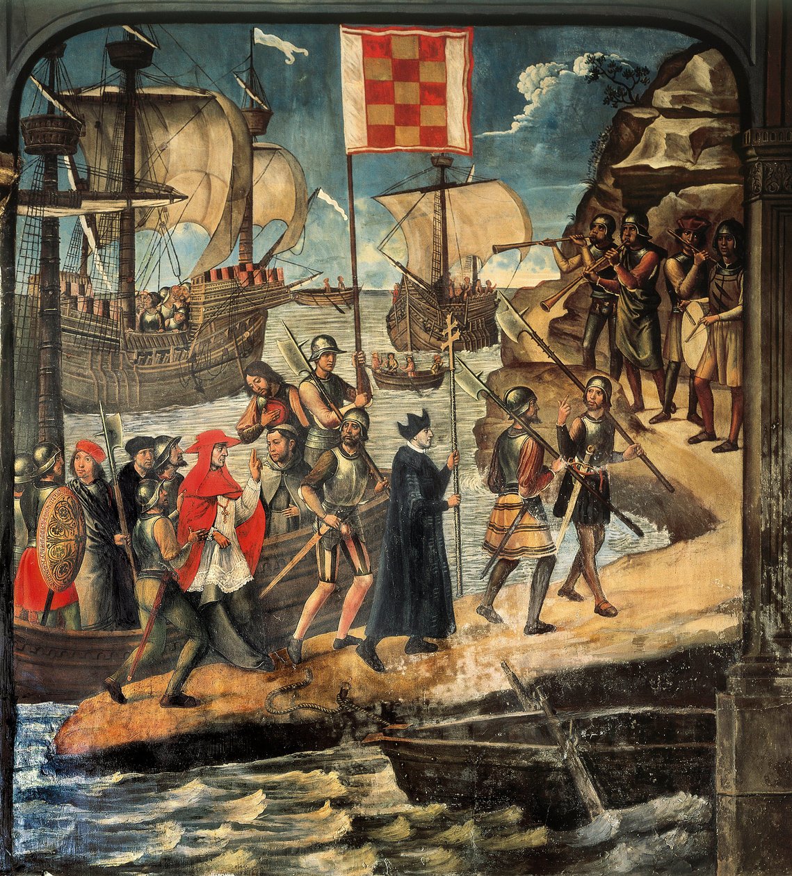 红衣主教西斯内罗斯登陆在奥兰，c。 1514（壁画） 作者 胡安·德·博尔戈尼亚