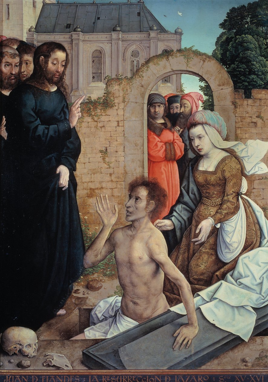 "" La resurrection de Lazare "" (The Resurrection of Lazarus) Peinture by Juan (Jean) de Flandes (vers 1465-1519) - 1514-1519 Dim 110x84 cm 马德里普拉多博物馆 作者 胡安·德·法兰德斯