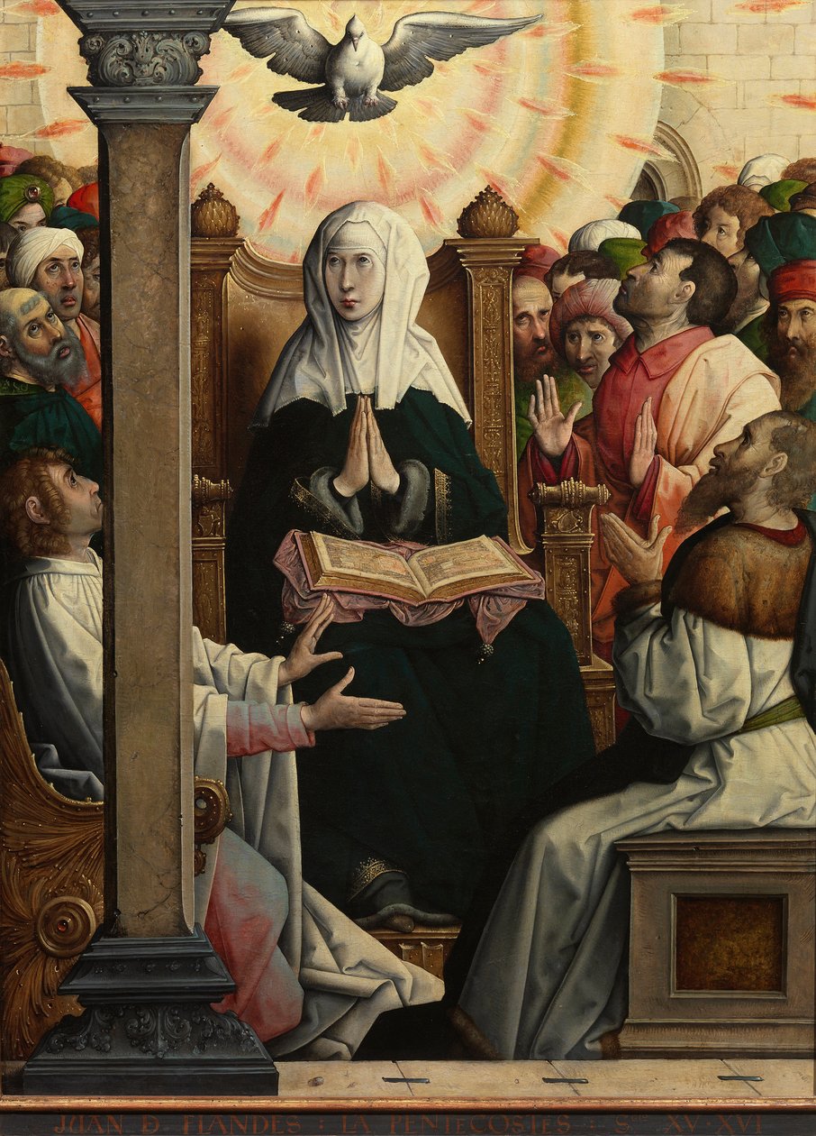 "" Pentecote "" (Pentecost) Peinture by Juan de Flandes (vers 1465-1519) 1514-1519 Dim 110x84 cm Museo del Prado, Madrid 作者 胡安·德·法兰德斯