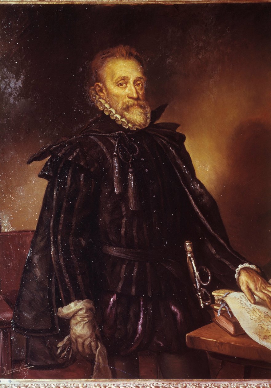 Miguel de Cervantes (1547-1616) 西班牙作家 Miguel Cervantes de Saavedra 的肖像。 胡安·德·若雷吉（Juan de Jauregui）（1583-1641）的绘画 作者 胡安·德·Jauregui和Aguilar