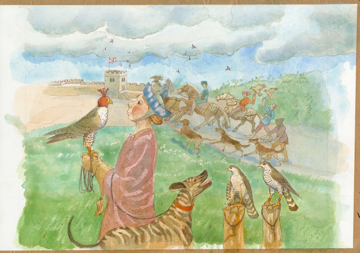 中世纪早期的狩猎场景（纸面水彩画） 作者 朱迪思·多比