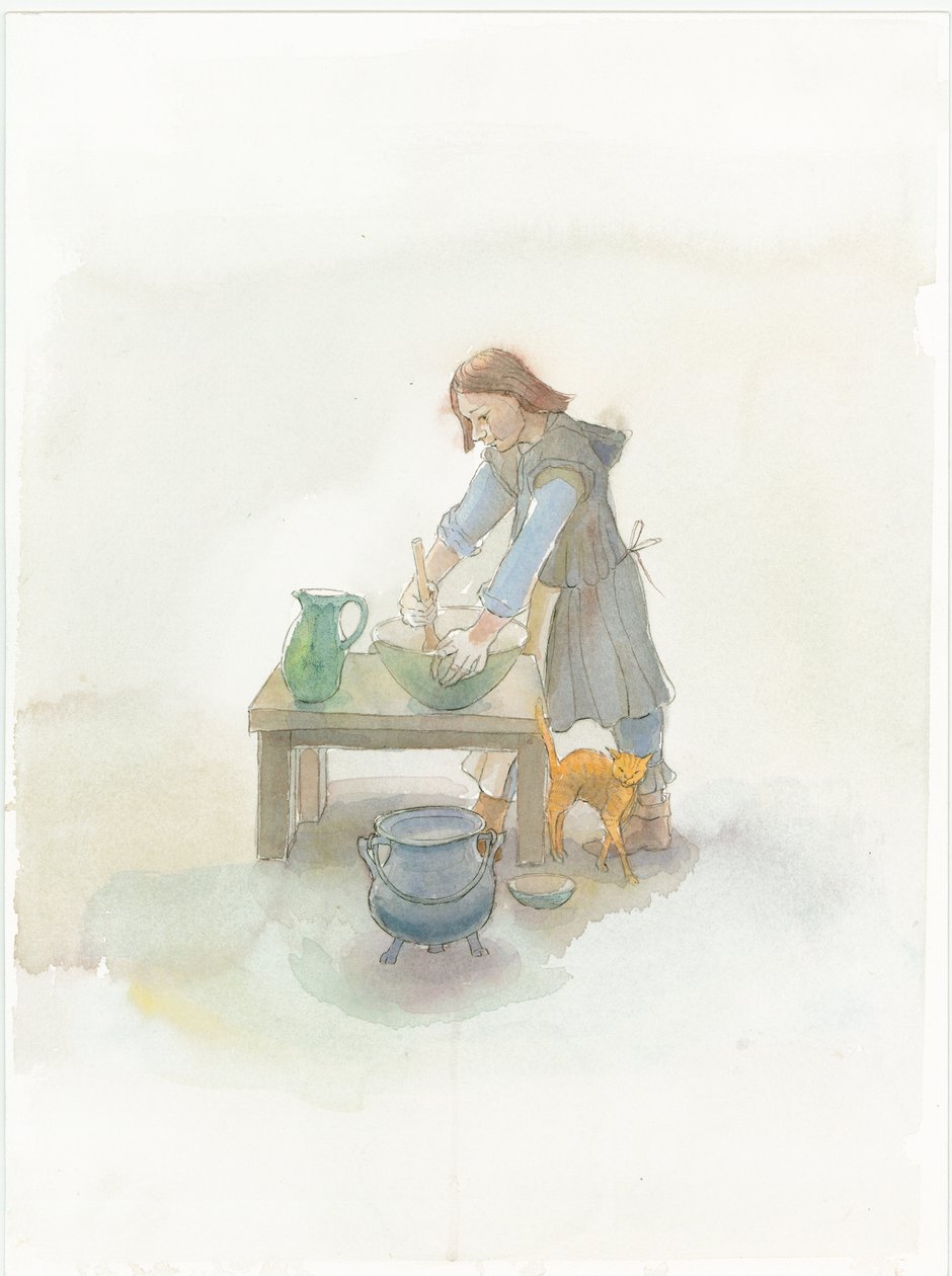 一个中世纪的厨师在准备食物，2004年。 作者 朱迪思·多比