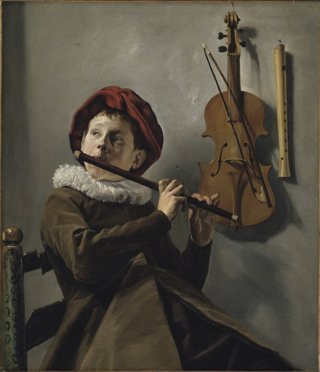 吹奏长笛的男孩，约1630年（布面油画） 作者 朱迪思·莱斯特（Judith Leyster）