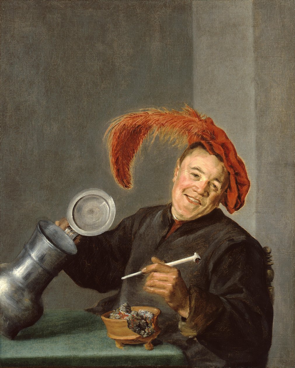 手持锡壶和烟斗的快活人 作者 朱迪思·莱斯特（Judith Leyster）