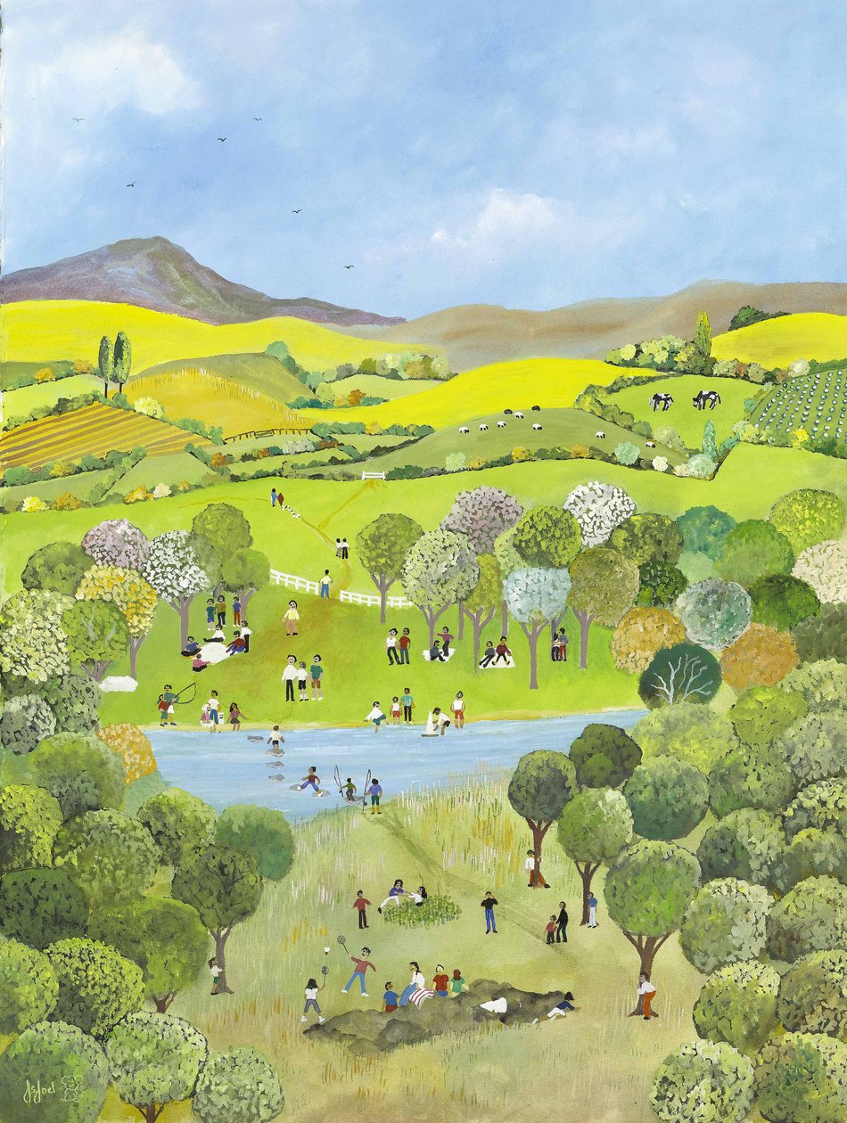 周日野餐，2009 年（纸上水粉画） 作者 朱迪·乔尔
