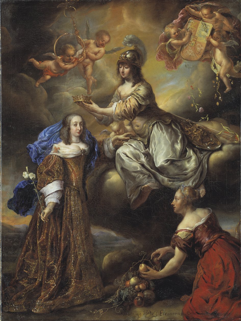 女王Hedvig Eleonora的寓言为密涅瓦，1654年 作者 于尔根烤箱
