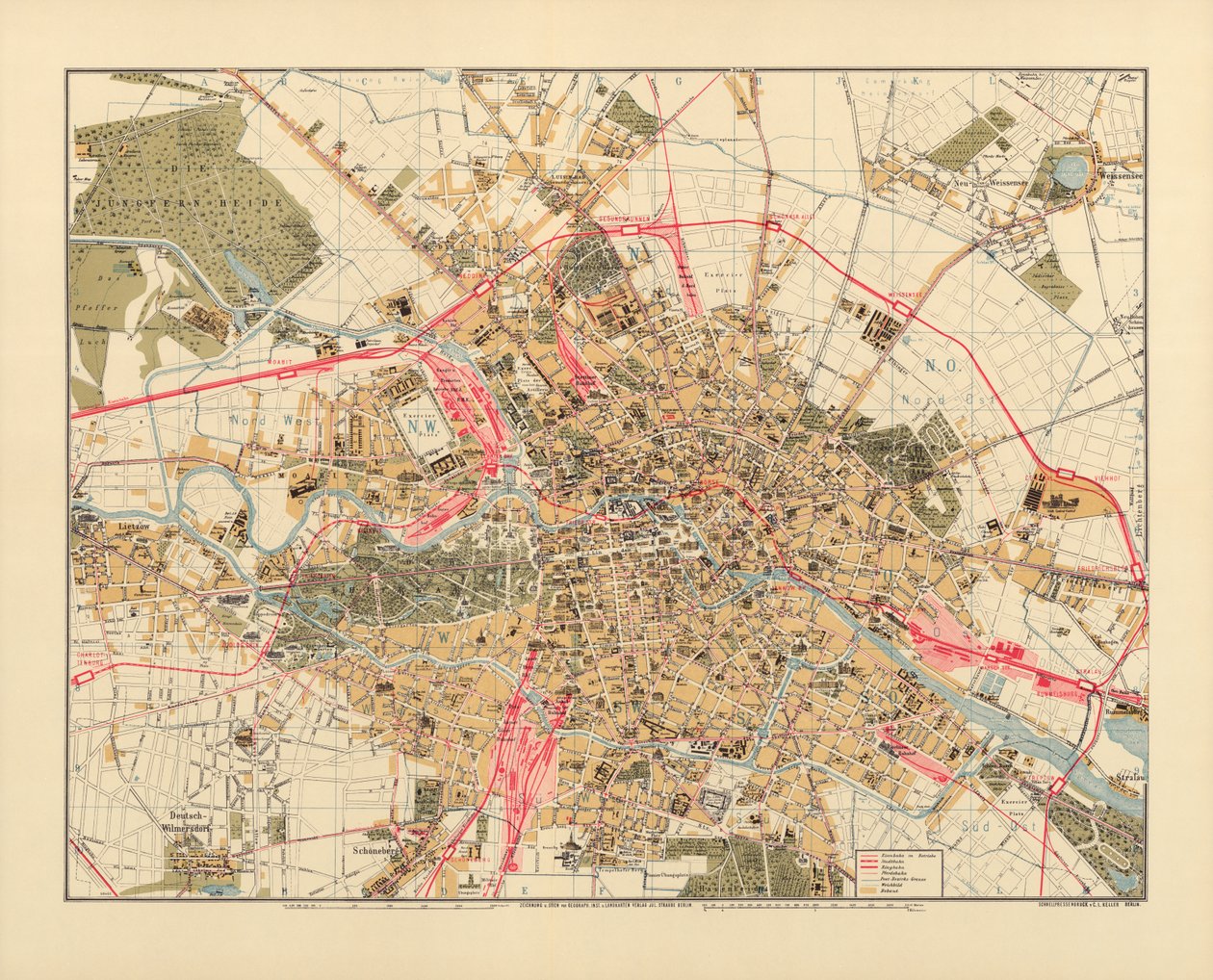 柏林地图，由CL凯勒，柏林，1890年印制 作者 斯特劳伯