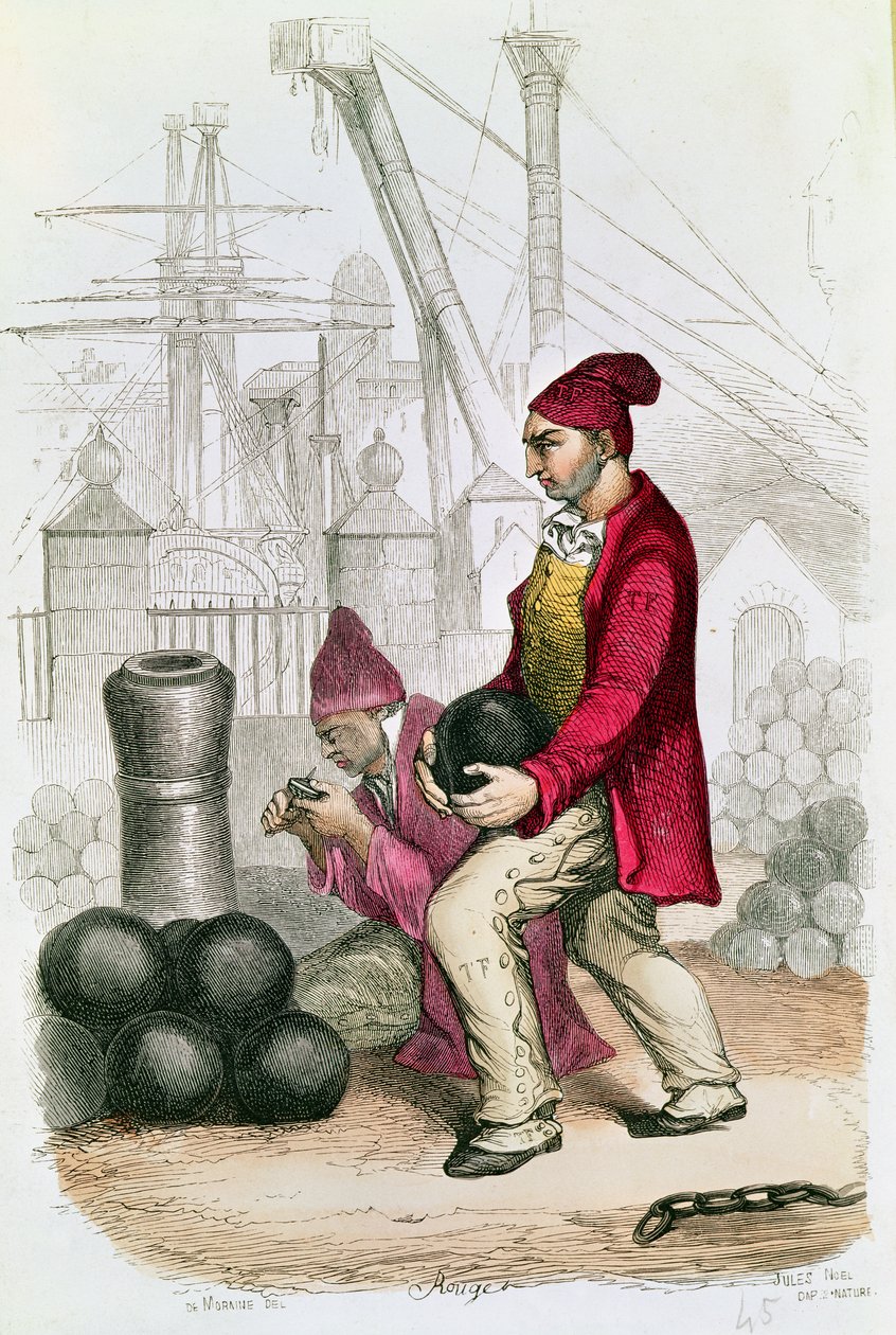 1845年由De Moraine雕刻的Toulon Penal Colony中的一个罪犯 作者 朱尔斯·阿奇里·诺埃尔（Jules Achille Noel）