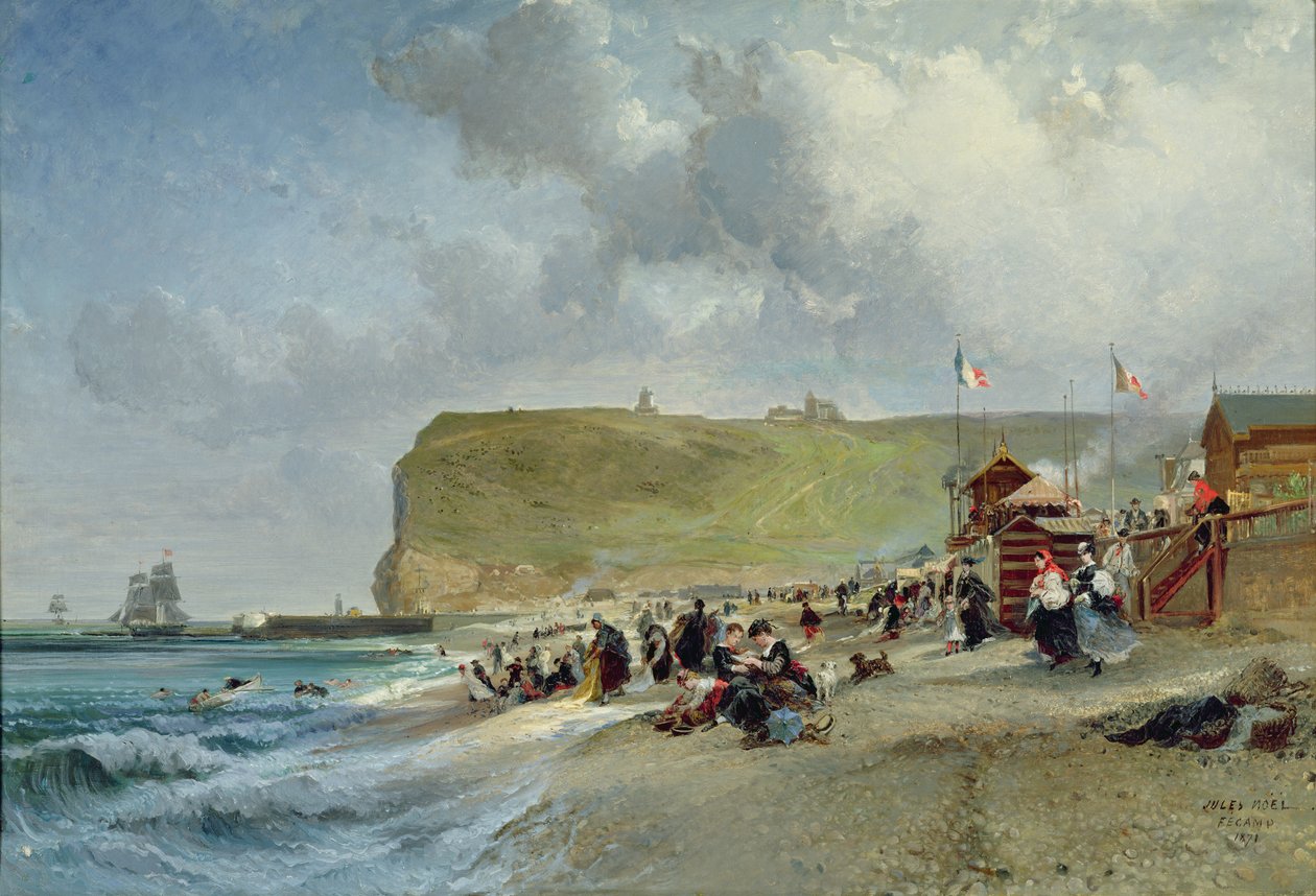 海滩上的Crinolines，Fecamp，1871 作者 朱尔斯·阿奇里·诺埃尔（Jules Achille Noel）