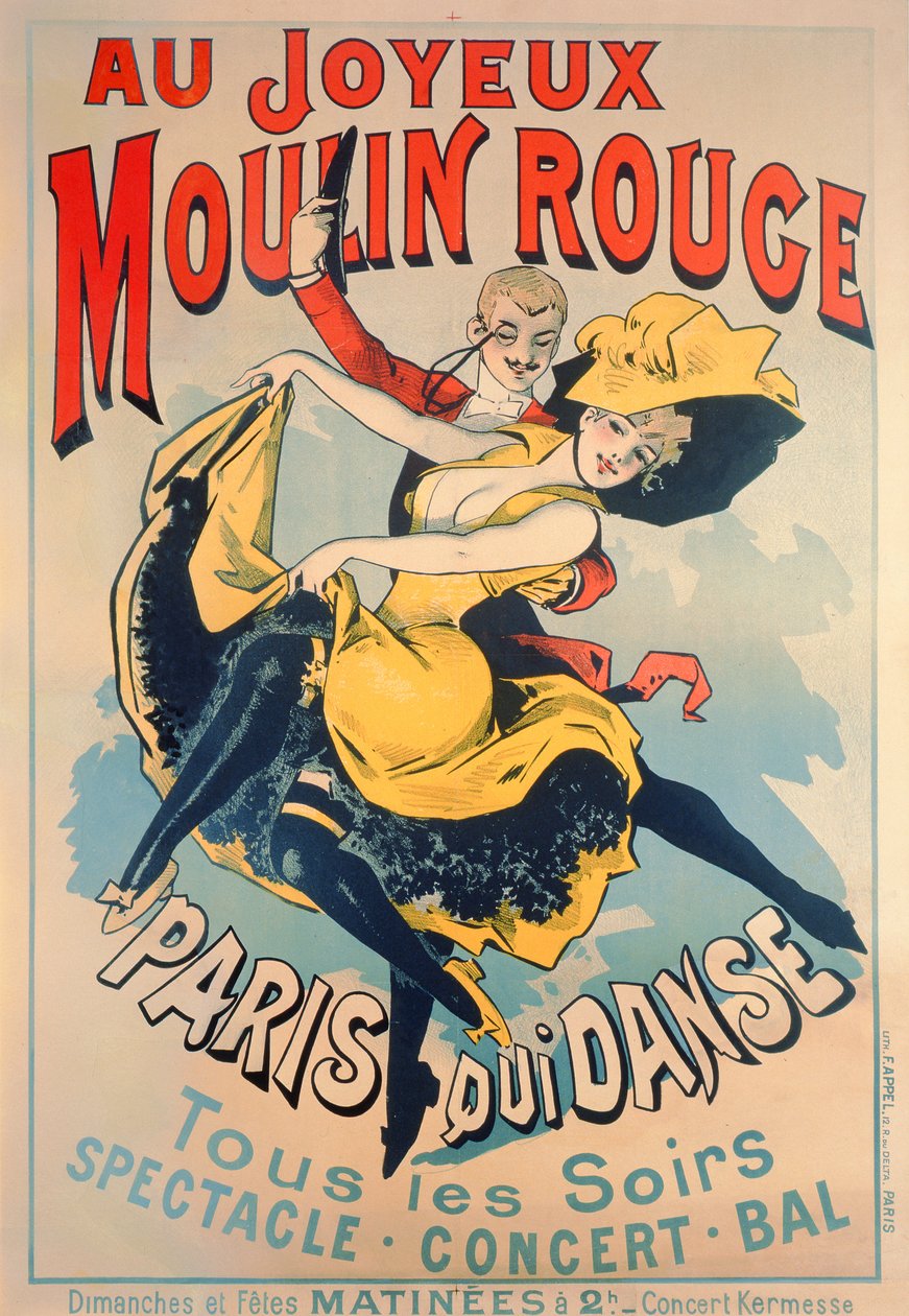巴黎舞蹈在Merry Moulin Rouge，1890年 作者 朱尔斯·切雷特（Jules Cheret）