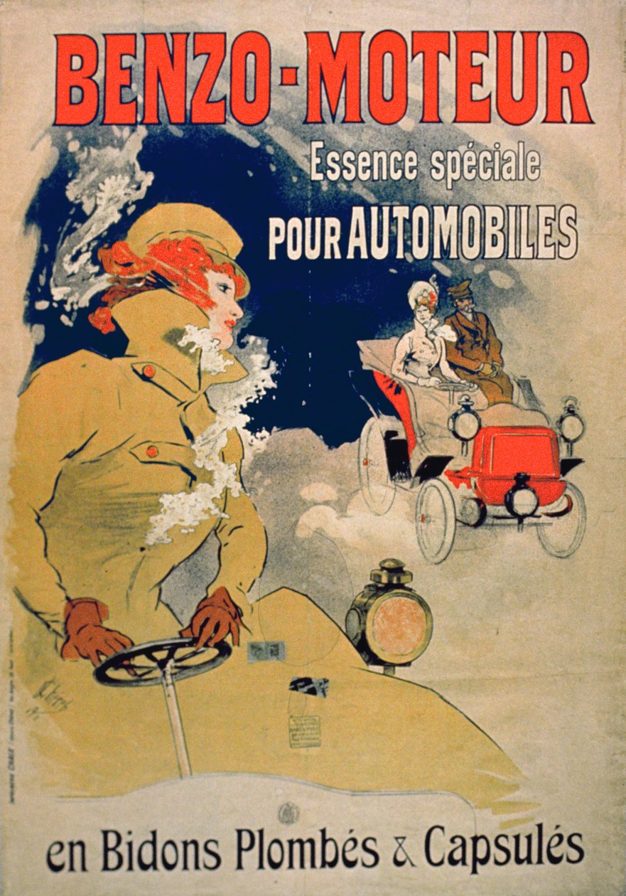 海报广告&39;Benzo-Moteur&39;机油专用于汽车，1901年（彩色光刻） 作者 朱尔斯·切雷特（Jules Cheret）