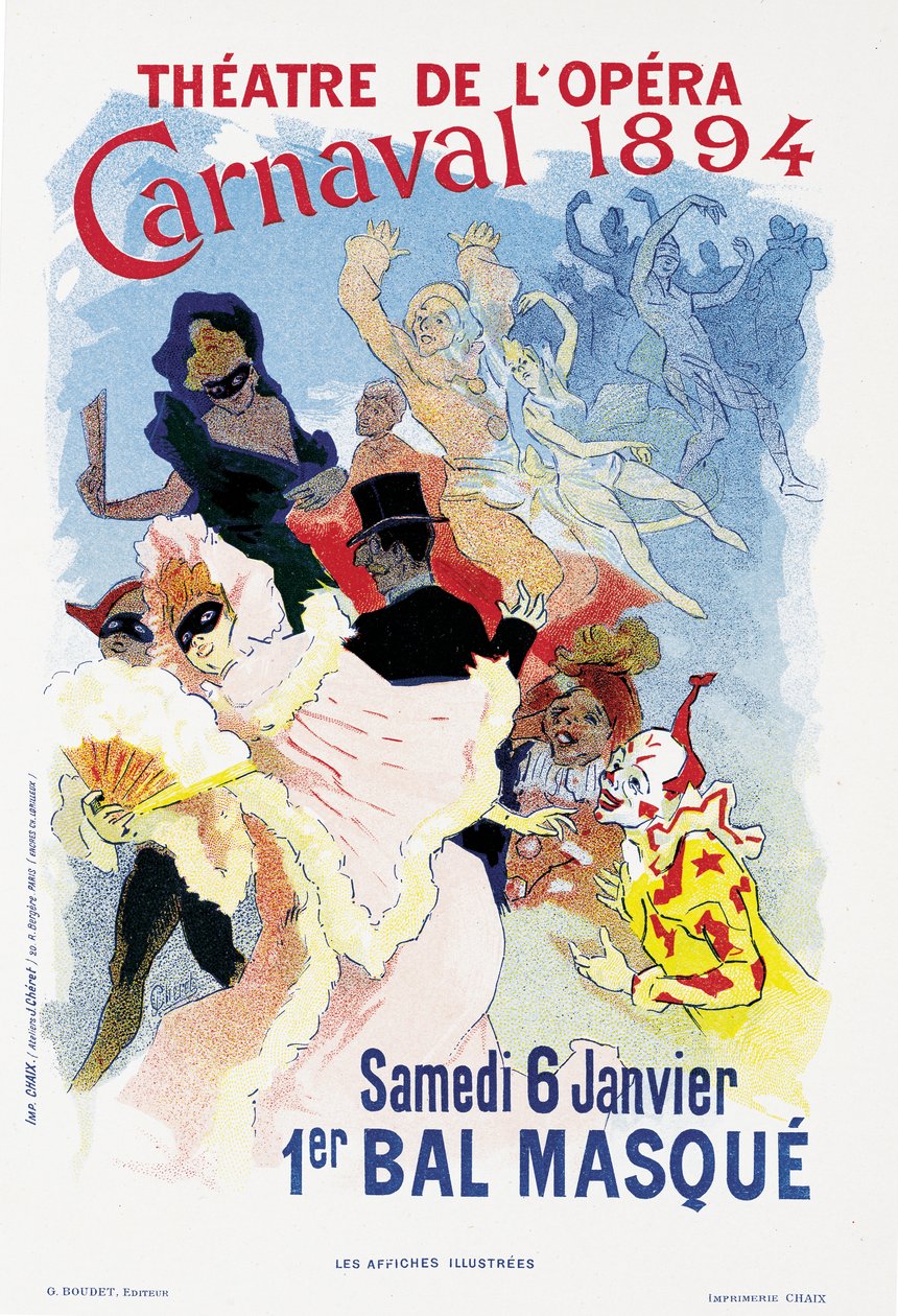海报广告一个蒙面的球和狂欢节，在剧院de l&39;Opera，1894年 作者 朱尔斯·切雷特（Jules Cheret）