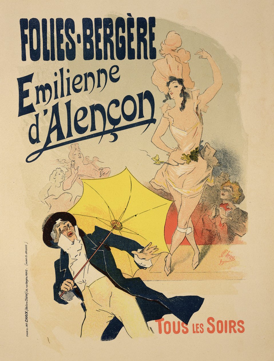 每天晚上在Folies-Bergeres，1893年复制一张海报广告“Emile d&39;Alencon” 作者 朱尔斯·切雷特（Jules Cheret）
