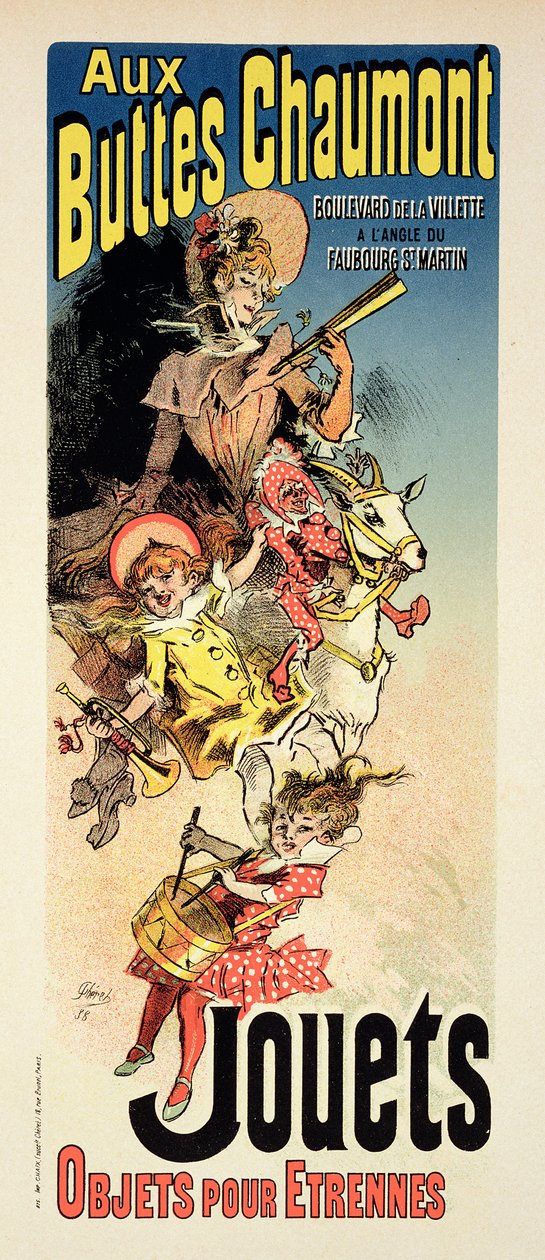 1889年巴黎Boulevard de la Villette的“Buttes Chaumont的新年礼物”海报广告的复制品 作者 朱尔斯·切雷特（Jules Cheret）