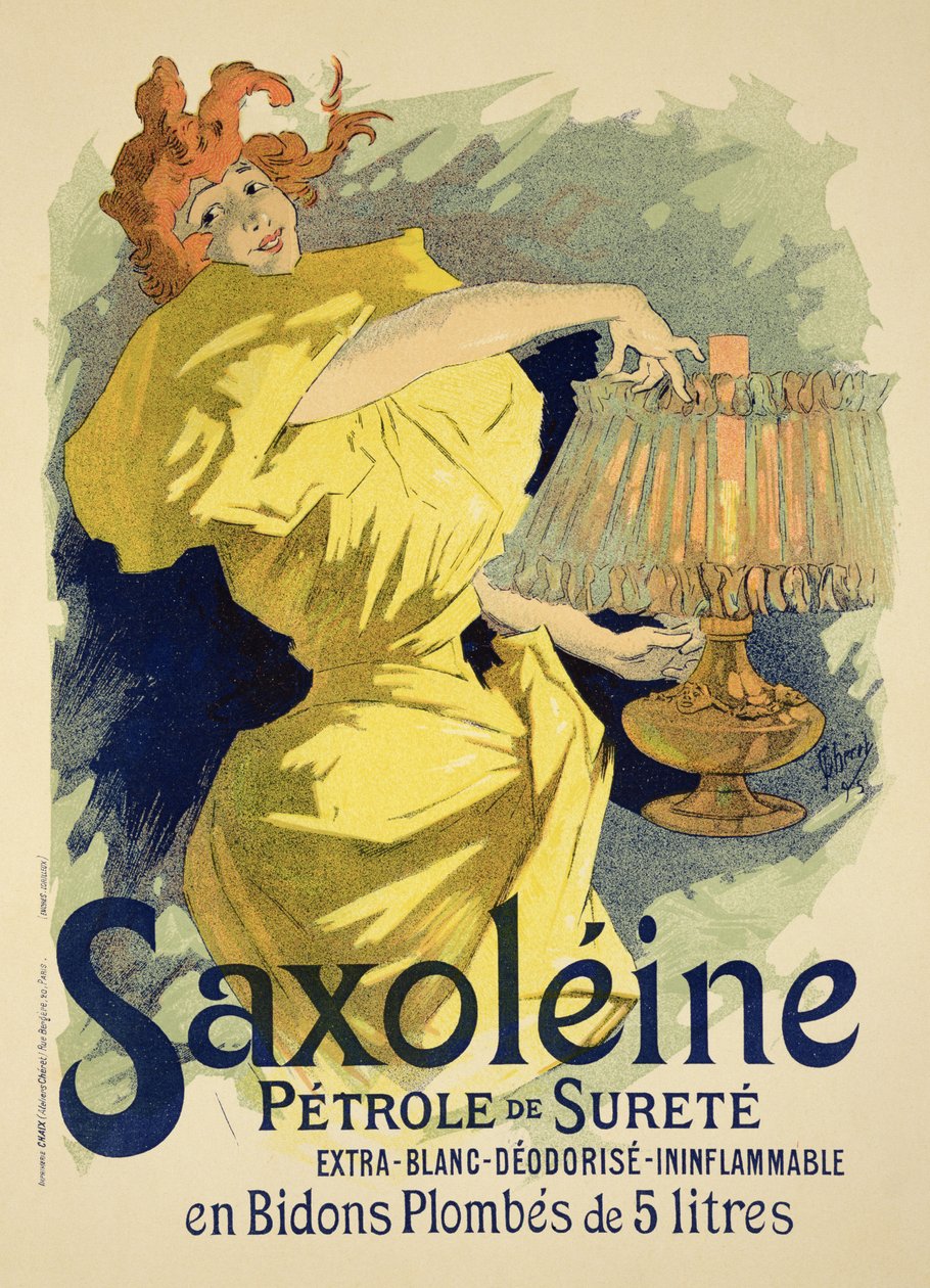 复制海报广告&39;Saxoleine&39;，安全的parrafin油，1896年 作者 朱尔斯·切雷特（Jules Cheret）