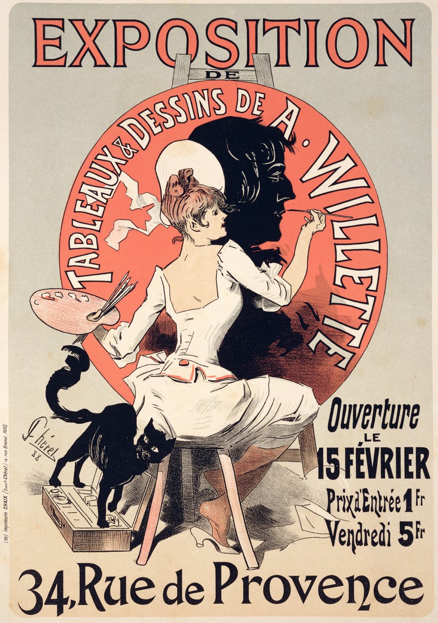 复制海报广告“A.Willette的绘画和绘画展览（1857-1926），普罗旺斯街，1888年 作者 朱尔斯·切雷特（Jules Cheret）