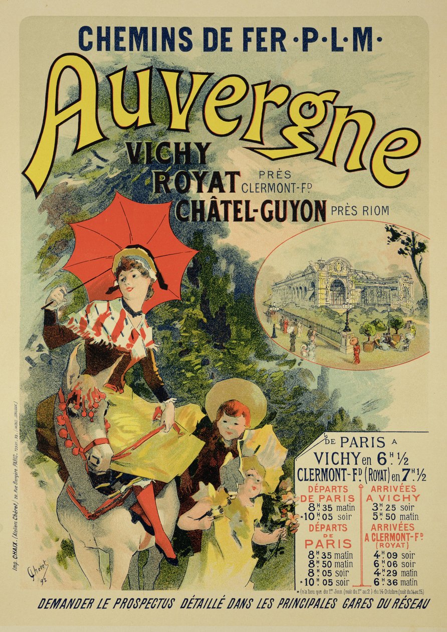 复制一张宣传&39;Auvergne Railway&39;的海报，法国，1892年 作者 朱尔斯·切雷特（Jules Cheret）