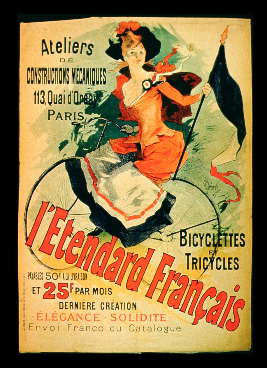 “法国标准”，宣传&39;Atelier de Constructions Mecaniques，Bicycles and Tricycles，Paris，1891 作者 朱尔斯·切雷特（Jules Cheret）