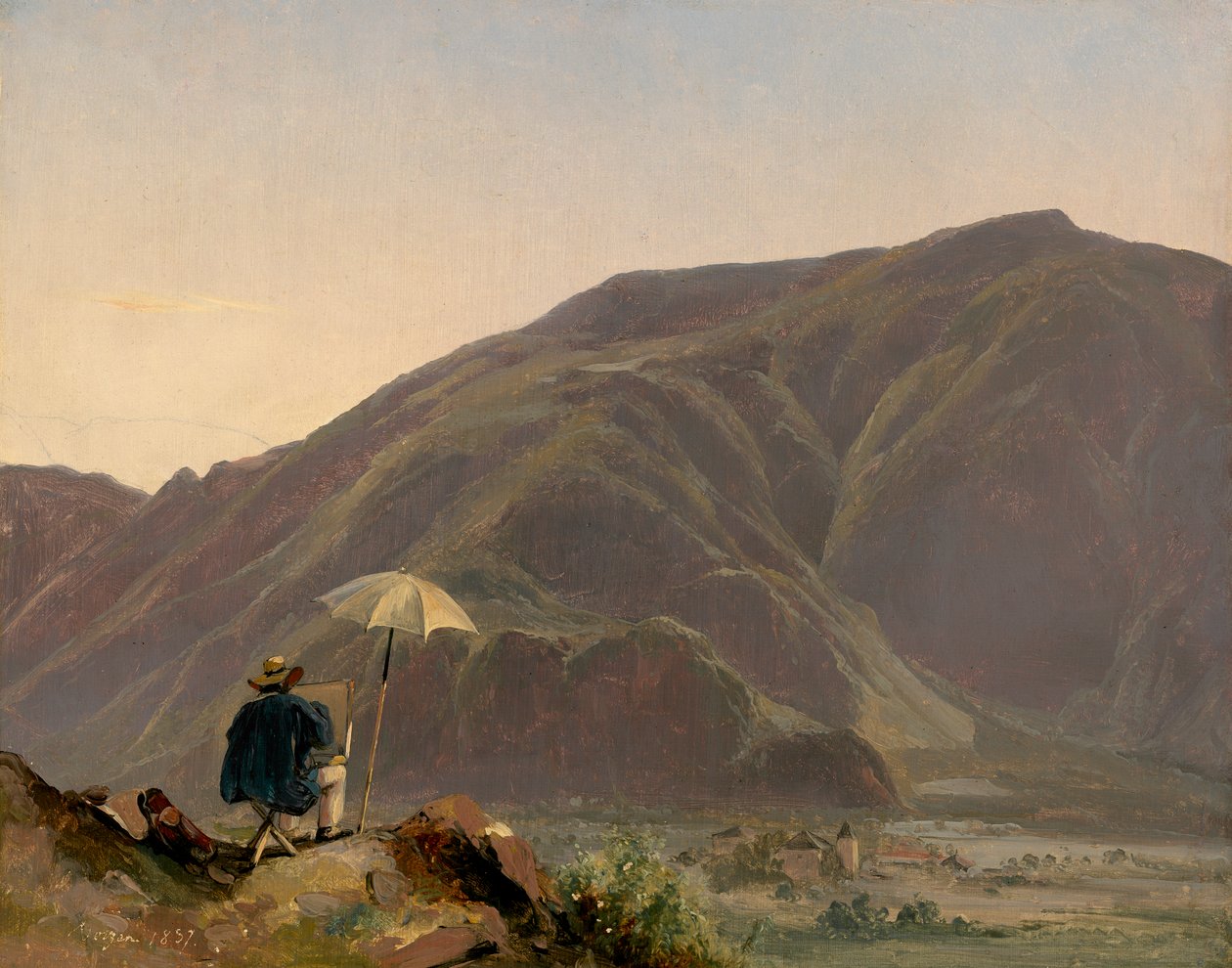 Bozen与画家的观点，1837年（画布上的纸上油） 作者 朱尔斯·柯尼特（Jules Coignet）