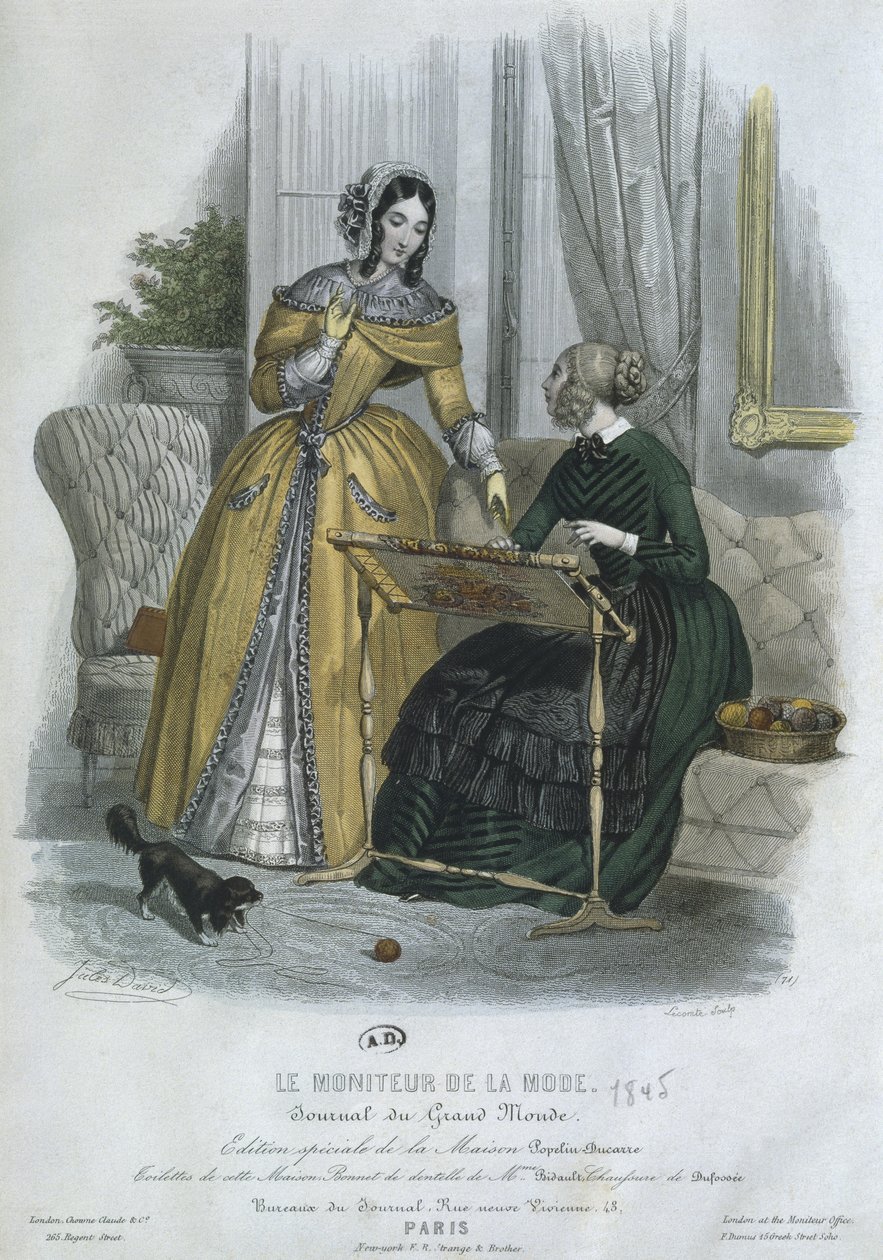 时尚板，巴黎，插图来自&39;Le Moniteur de la Mode&39;，由Lecomte刻，1845年（彩色雕刻） 作者 朱尔斯·大卫