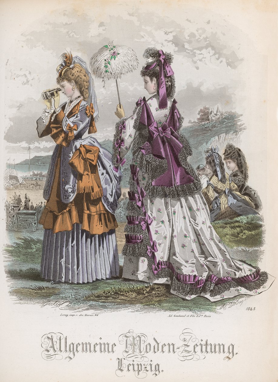 两位女士，来自&39;Allgemeine Moden-Zeitung&39;的时装板，莱比锡，1872年 作者 朱尔斯·大卫