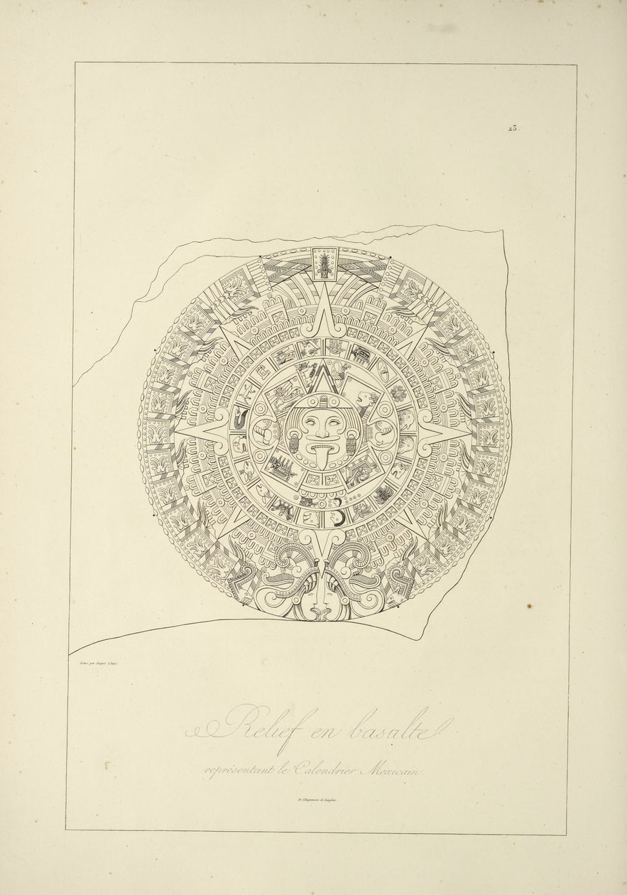 玄武岩中的救济代表墨西哥日历，插图来自美国原住民的科迪勒拉斯和Monumens的观点由Alexander von Humboldt和Aime Bonpland，1813年 作者 朱尔斯·格曼（Jules Germain）Cloquet