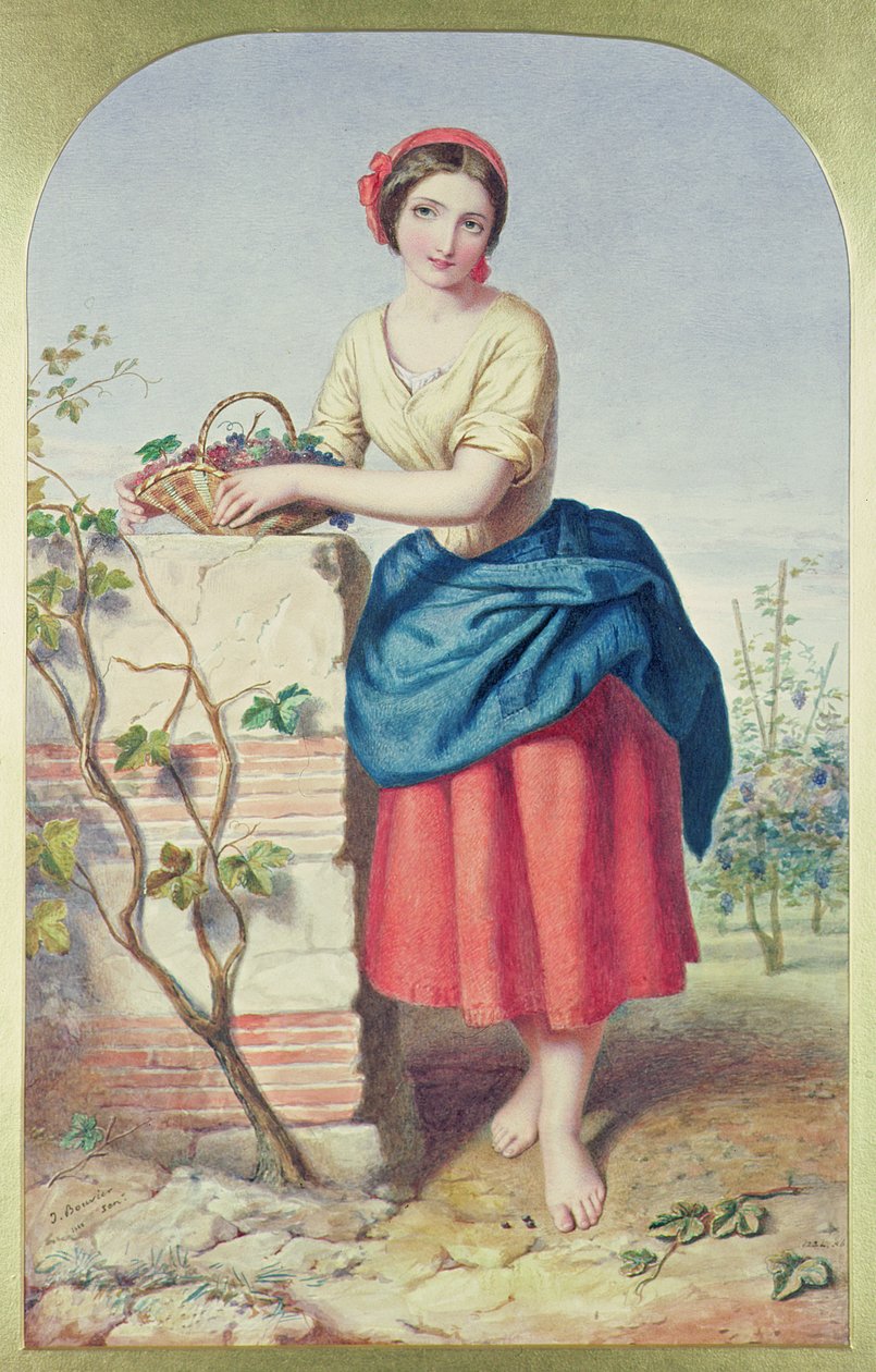 有葡萄篮子的女孩，1860年 作者 朱尔斯·布维耶